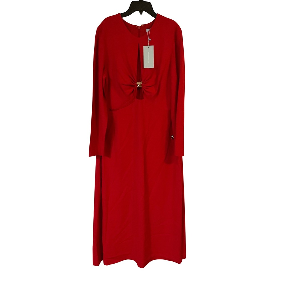 Antonio Melani Red Long Sleeve Keyhole Knot Midi Dress Size 14